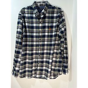 U.S. Polo Assn. men’s blue white plaid long sleeve button shirt size L. #37-0939